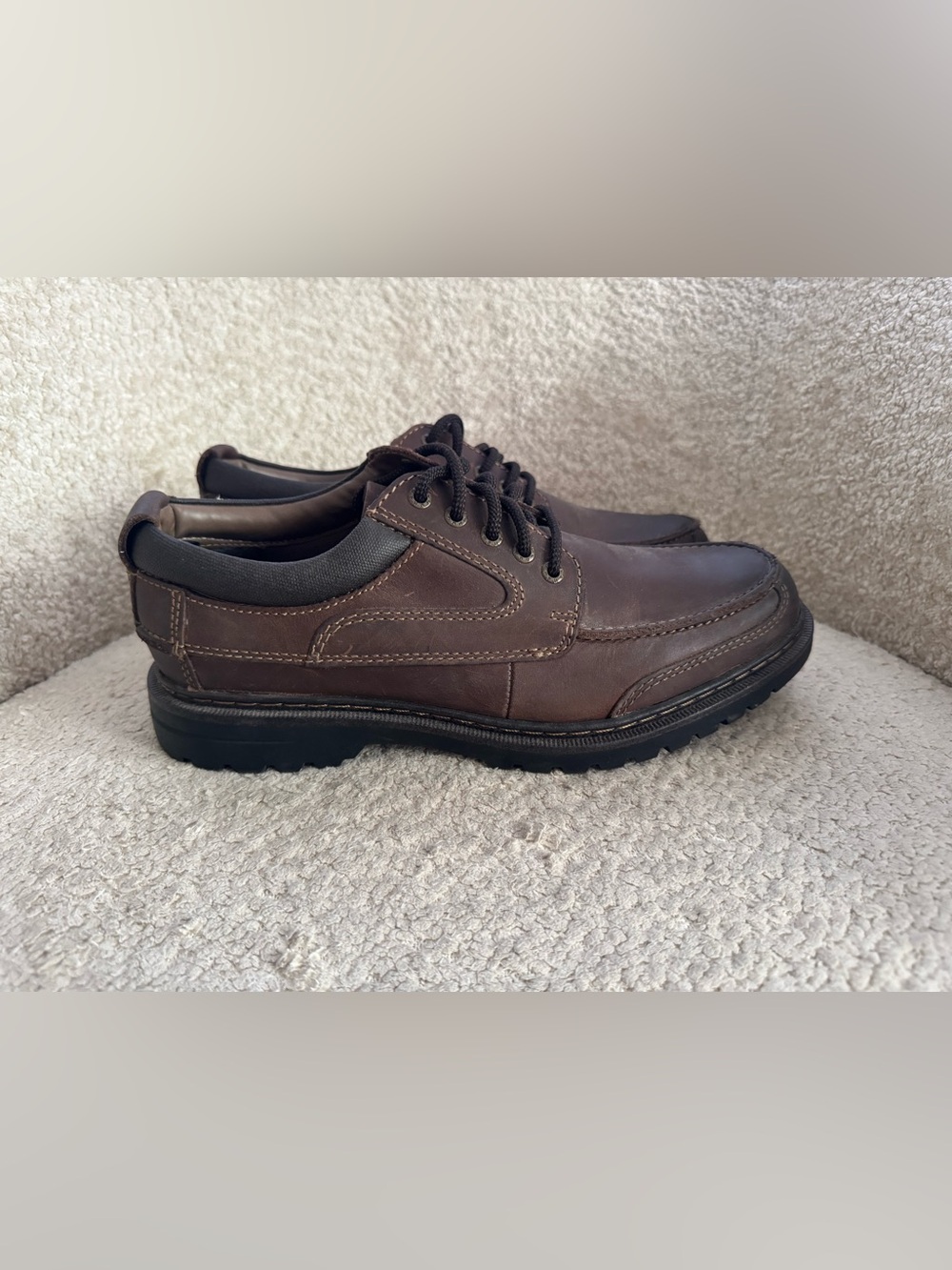 Dockers Overton Shoes Mens 10M Brown Leather Moc Toe Oxford Lace Up Comfort